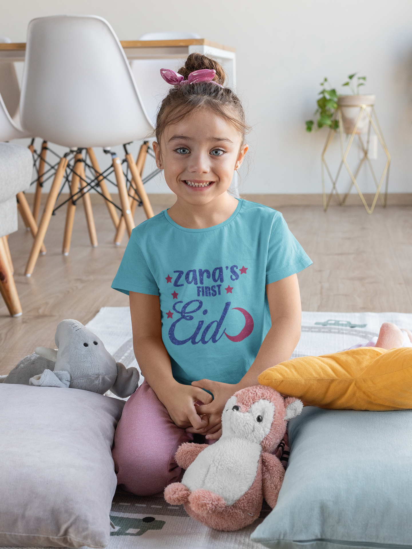 1st Eid Custom Name Half Sleeves T-Shirt For Girls -FunkyTeesClub