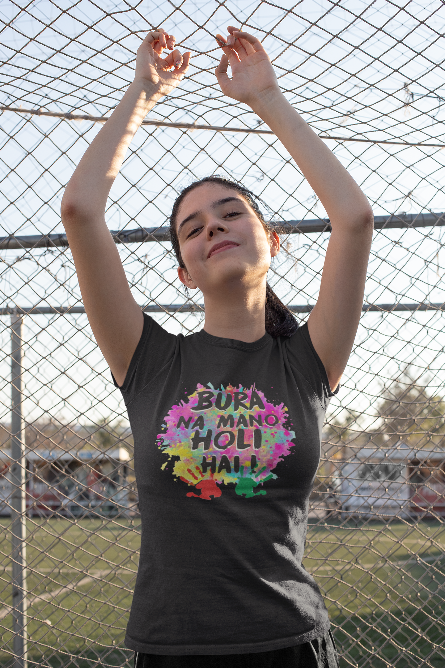 Bura Na Mano Holi Hai Half Sleeves T-Shirt For Girls -FunkyTeesClub