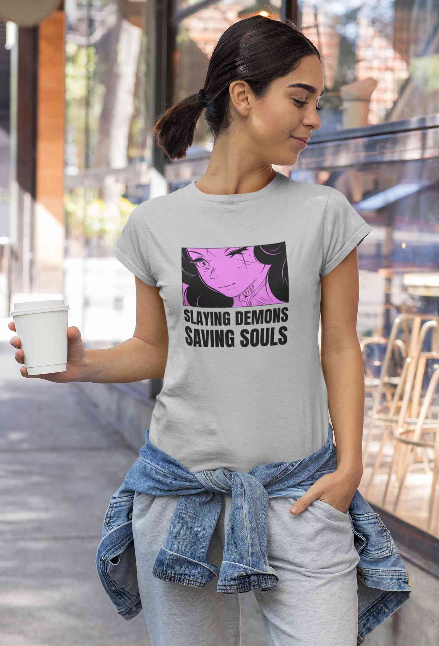 Iillustrated Girl Inspired By Demon Slayer Anime Women Half Sleeves T-shirt- FunkyTeesClub