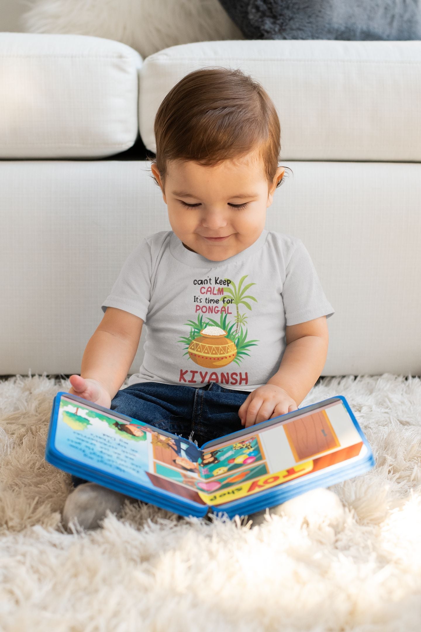 Custom Name Time For Pongal Makar Sankranti Half Sleeves T-Shirt for Boy-FunkyTeesClub