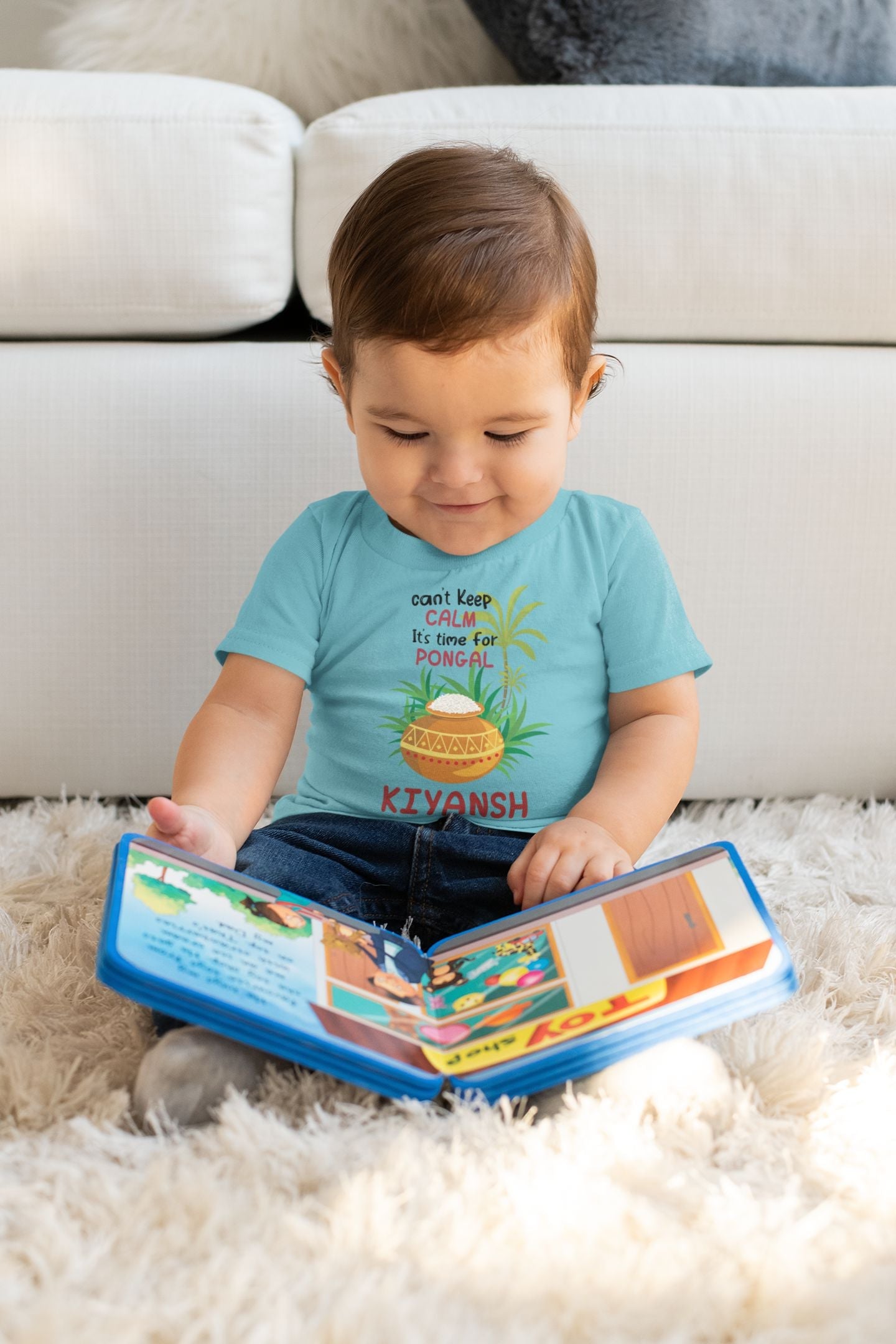 Custom Name Time For Pongal Makar Sankranti Half Sleeves T-Shirt for Boy-FunkyTeesClub