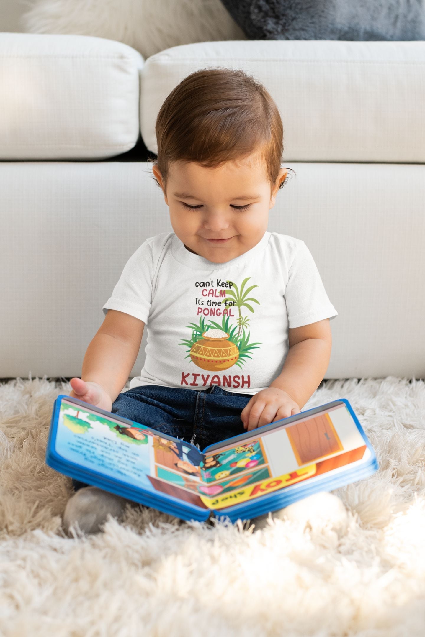 Custom Name Time For Pongal Makar Sankranti Half Sleeves T-Shirt for Boy-FunkyTeesClub