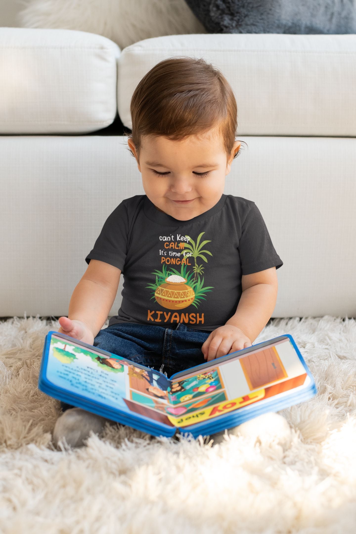 Custom Name Time For Pongal Makar Sankranti Half Sleeves T-Shirt for Boy-FunkyTeesClub