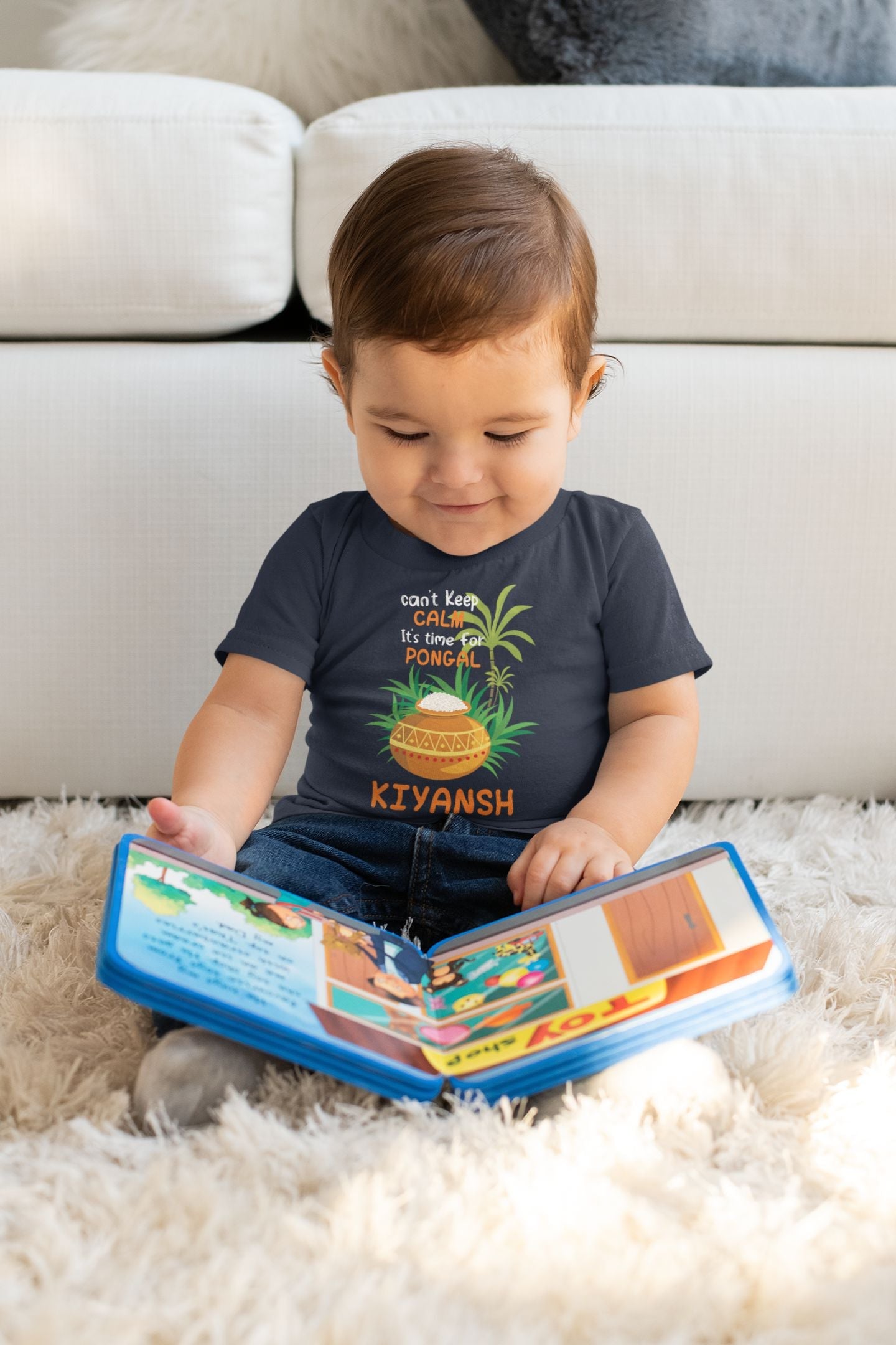 Custom Name Time For Pongal Makar Sankranti Half Sleeves T-Shirt for Boy-FunkyTeesClub
