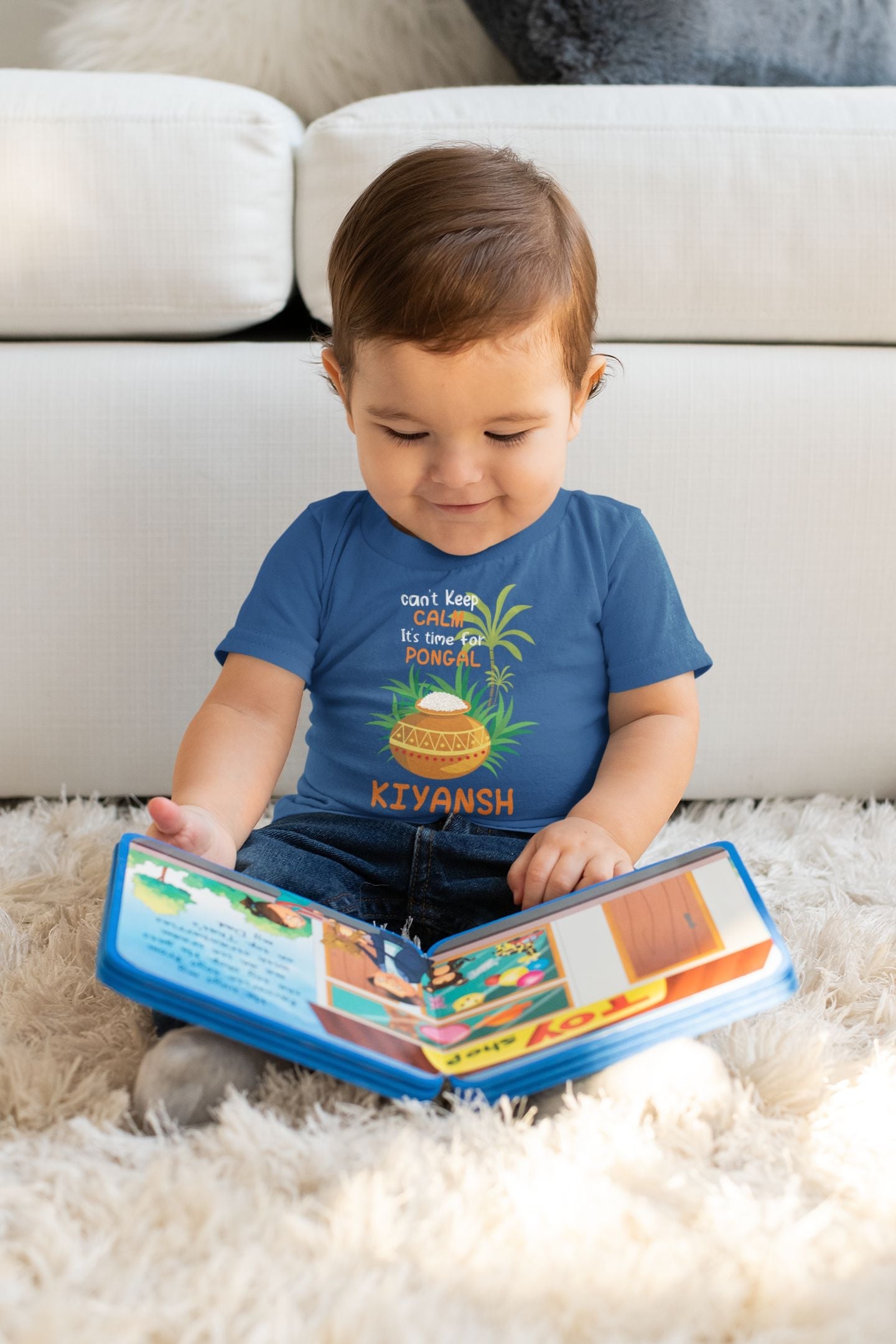 Custom Name Time For Pongal Makar Sankranti Half Sleeves T-Shirt for Boy-FunkyTeesClub