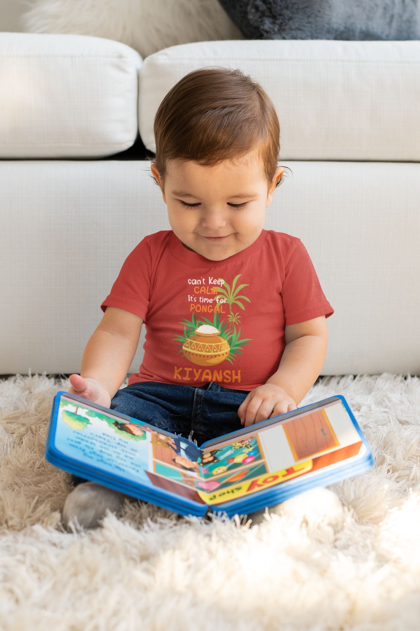 Custom Name Time For Pongal Makar Sankranti Half Sleeves T-Shirt for Boy-FunkyTeesClub