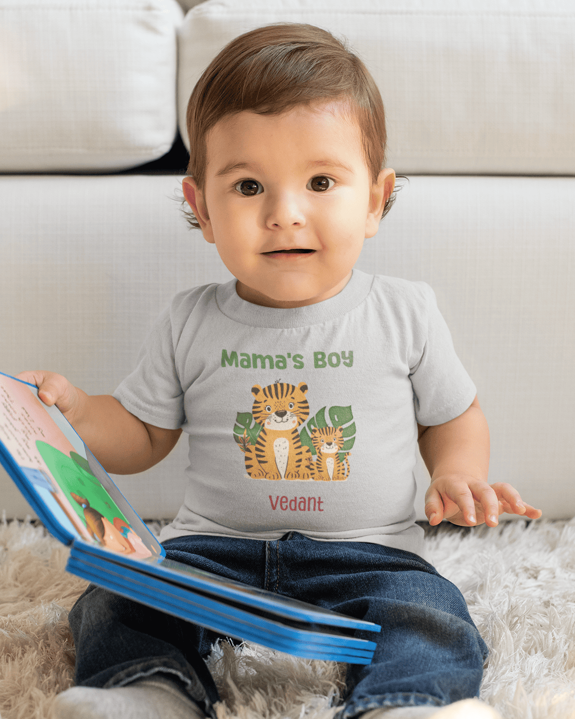 Custom Name Mama's Boy New Born Half Sleeves T-Shirt for Boys -FunkyTeesClub