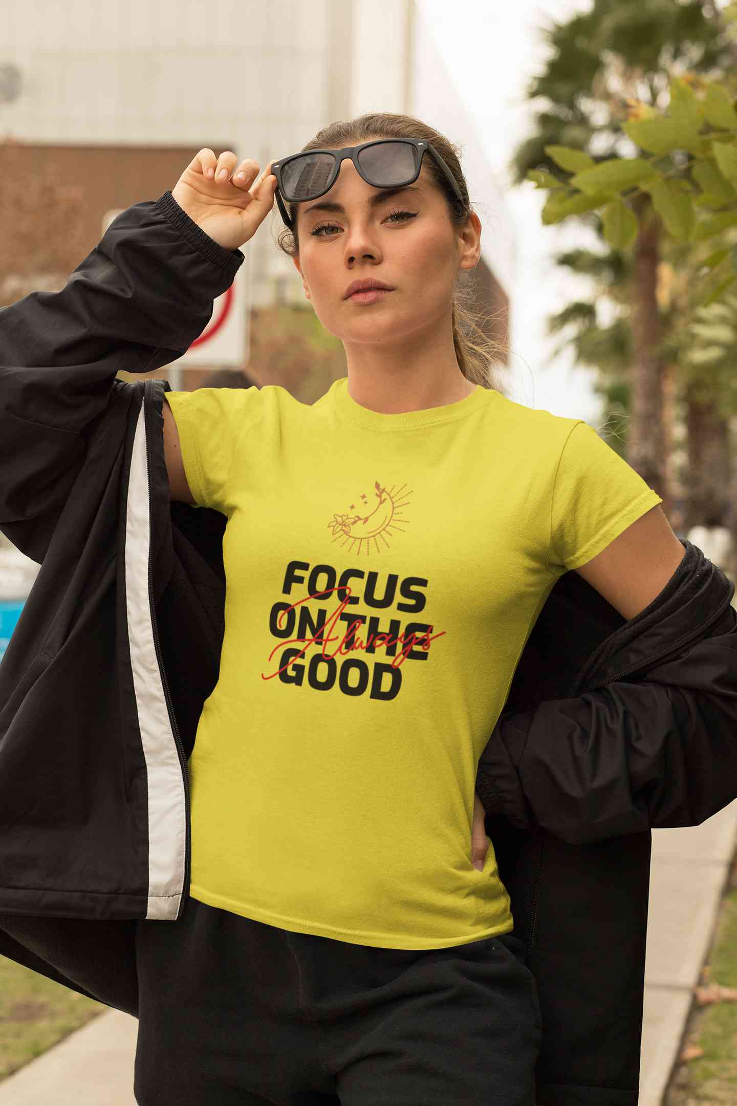 Focus Always On The Good Things Typography Women Half Sleeves T-shirt- FunkyTeesClub