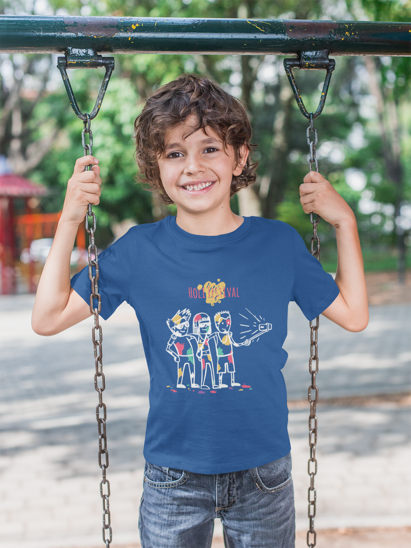 Friends Selfie Holi Half Sleeves T-Shirt for Boy-FunkyTeesClub