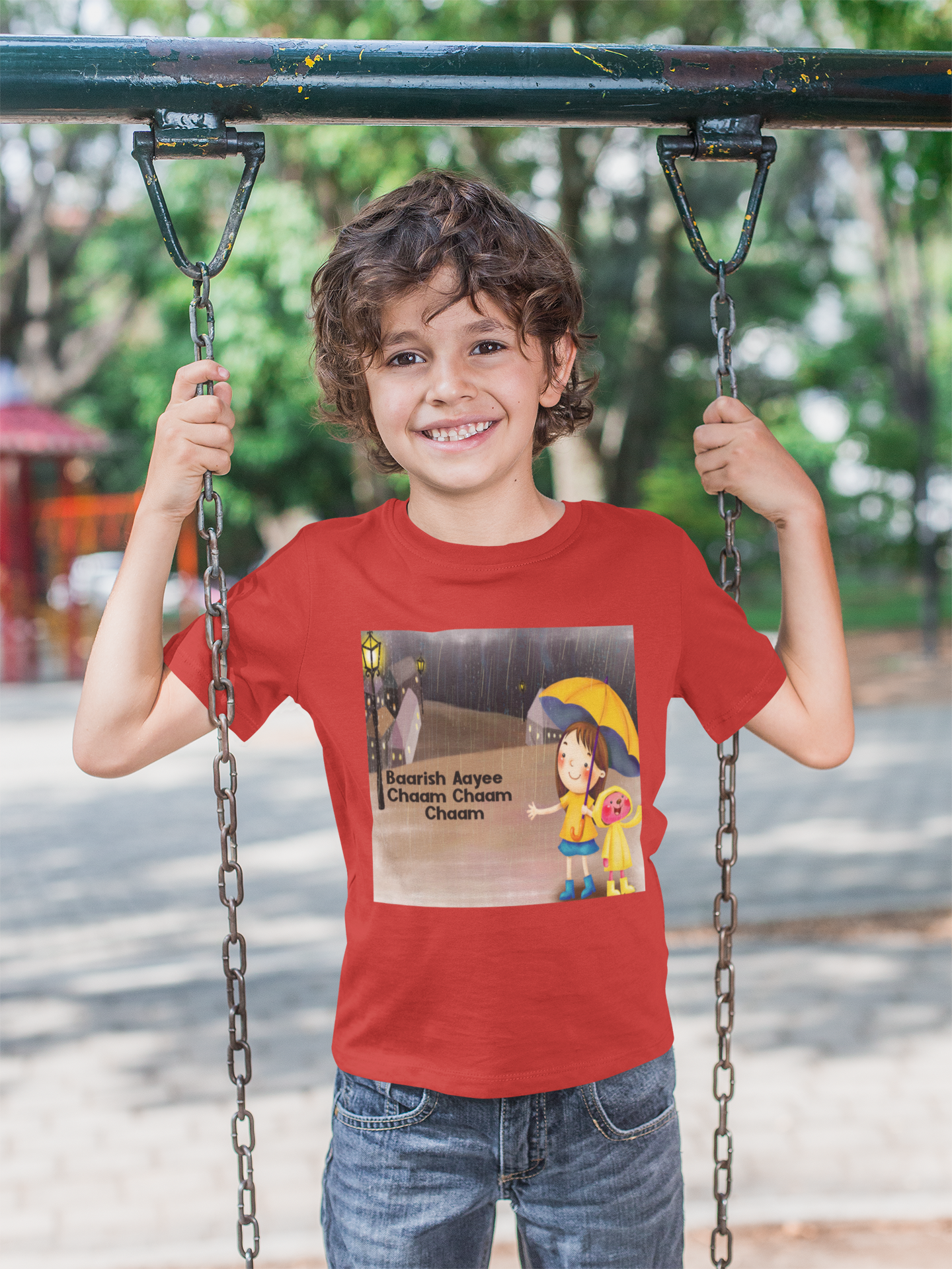 Barish Aayi Cham Cham Poem Half Sleeves T-Shirt for Boy-FunkyTeesClub