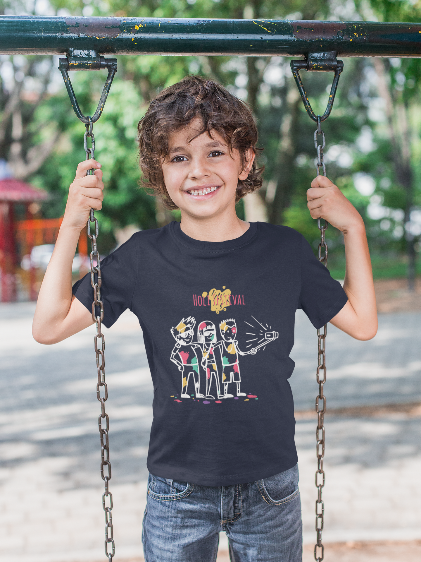 Friends Selfie Holi Half Sleeves T-Shirt for Boy-FunkyTeesClub