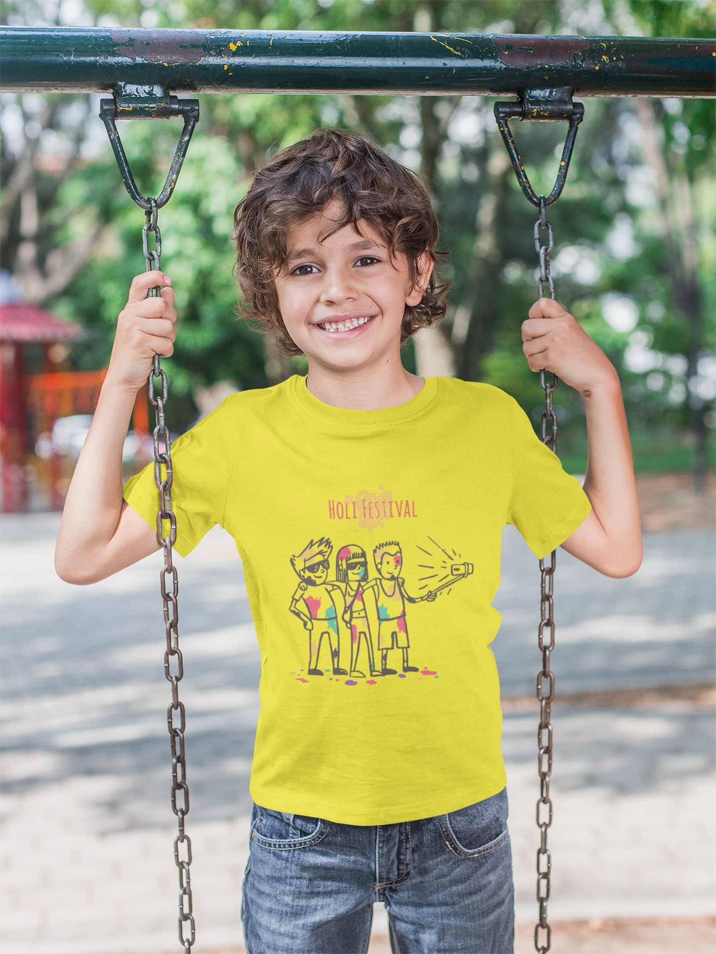 Friends Selfie Holi Half Sleeves T-Shirt for Boy-FunkyTeesClub