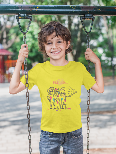 Friends Selfie Holi Half Sleeves T-Shirt for Boy-FunkyTeesClub