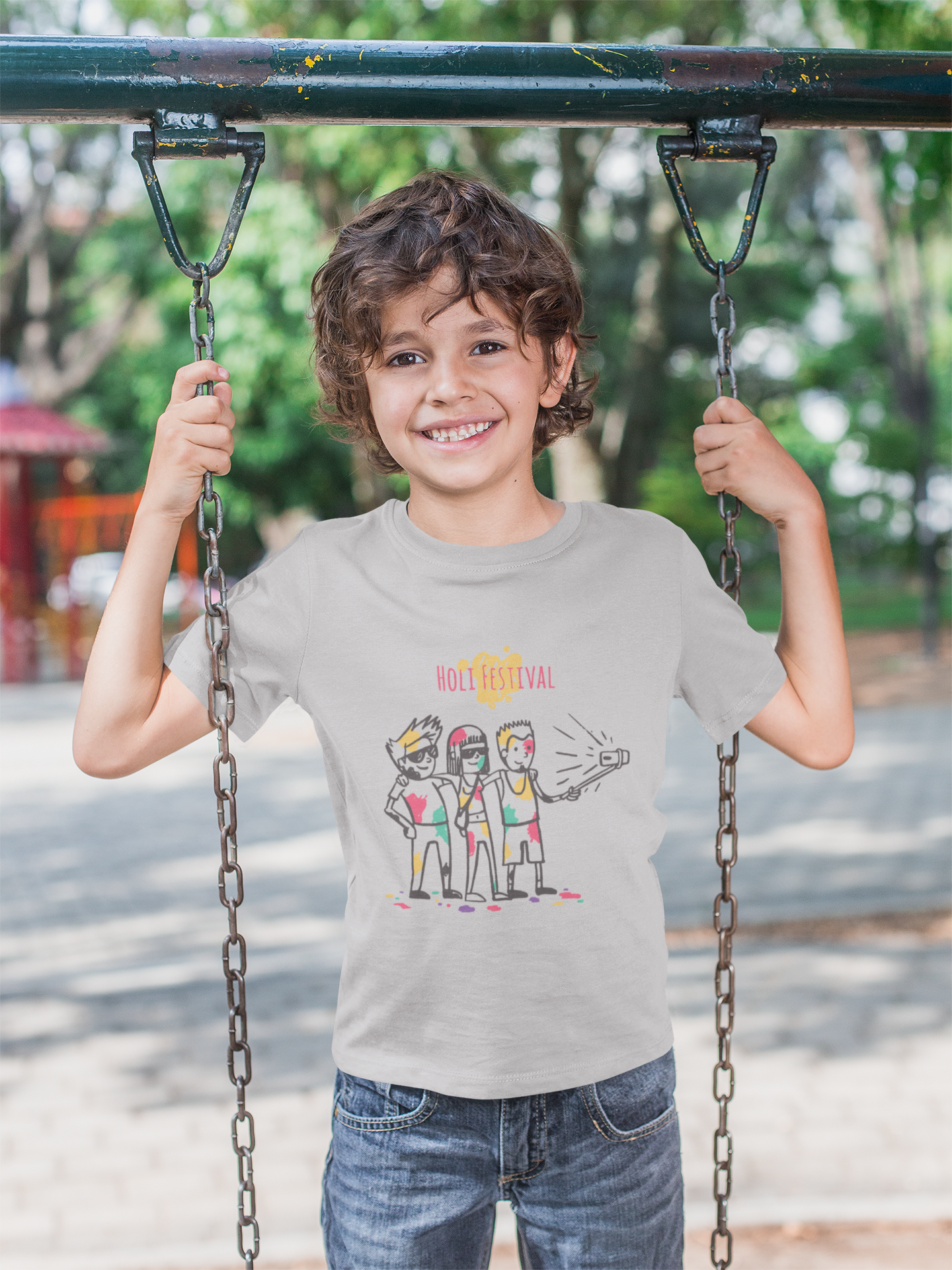 Friends Selfie Holi Half Sleeves T-Shirt for Boy-FunkyTeesClub