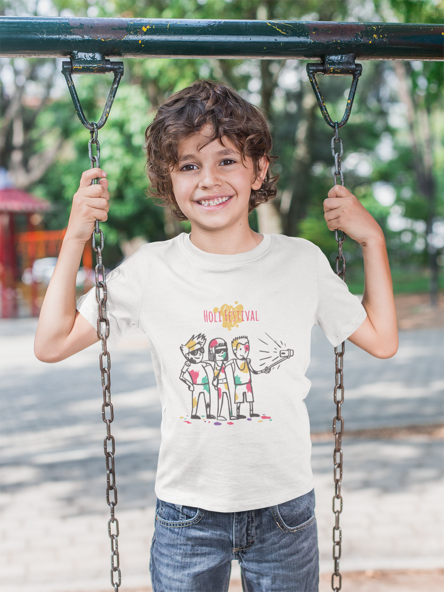 Friends Selfie Holi Half Sleeves T-Shirt for Boy-FunkyTeesClub