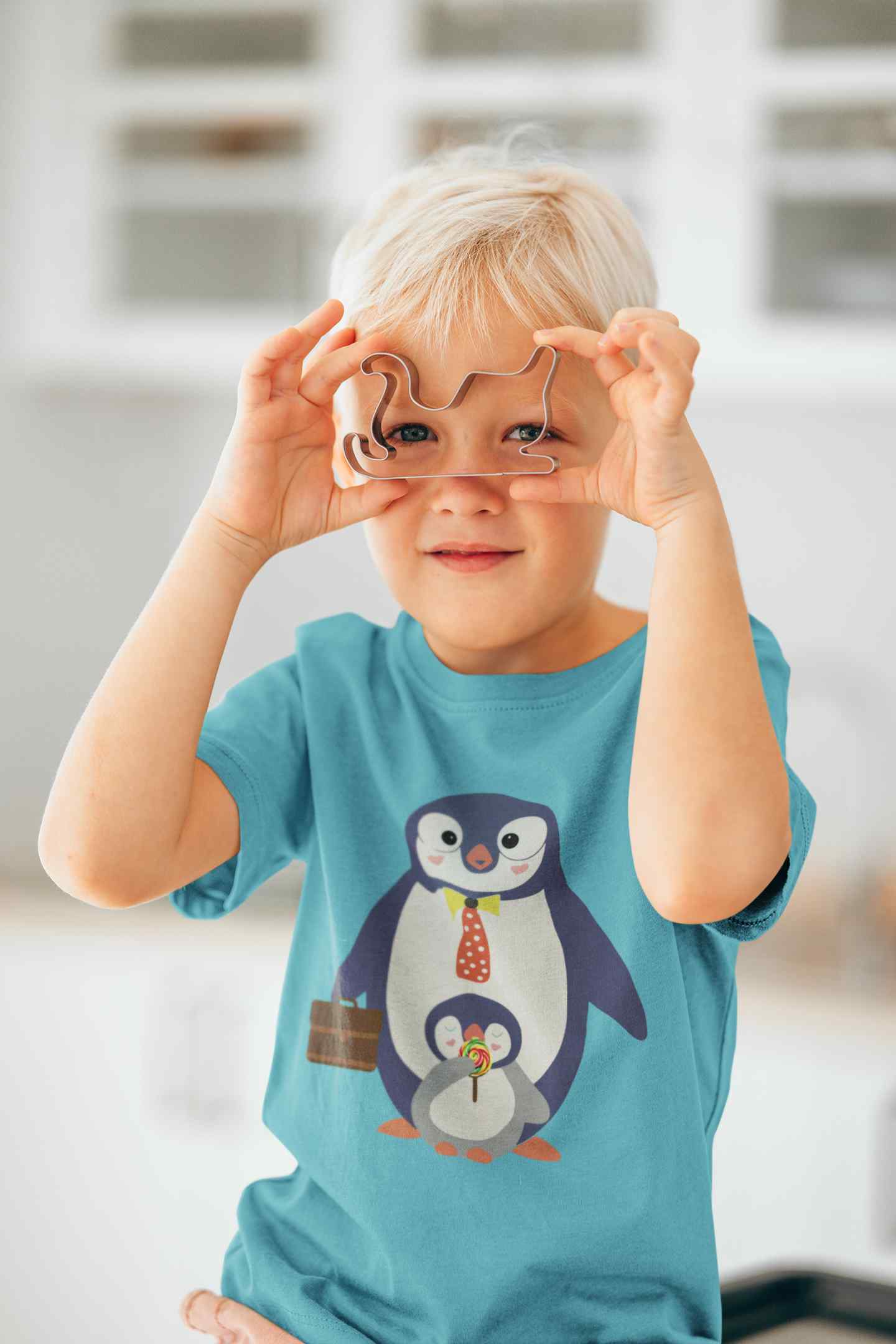 Papa And Baby Penguin Cartoon Half Sleeves T-Shirt for Boy-FunkyTeesClub