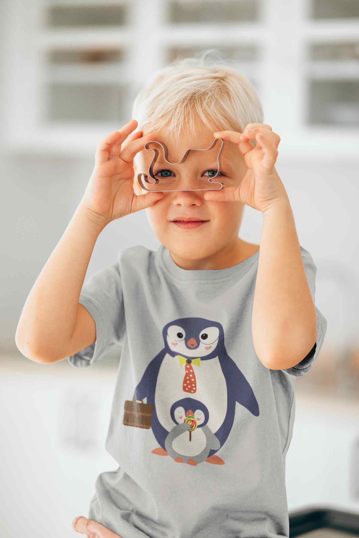 Papa And Baby Penguin Cartoon Half Sleeves T-Shirt for Boy-FunkyTeesClub
