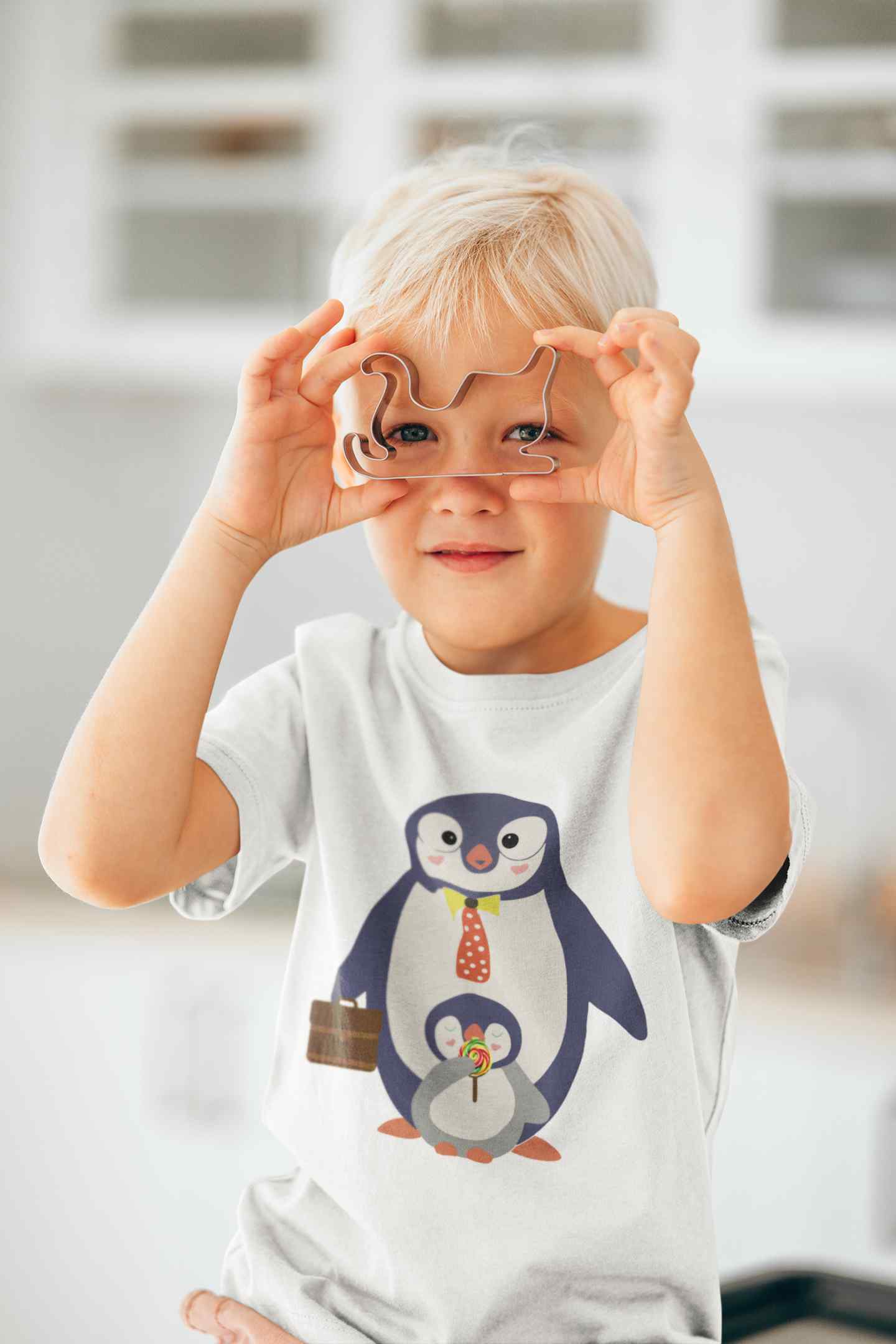 Papa And Baby Penguin Cartoon Half Sleeves T-Shirt for Boy-FunkyTeesClub