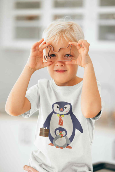 Papa And Baby Penguin Cartoon Half Sleeves T-Shirt for Boy-FunkyTeesClub