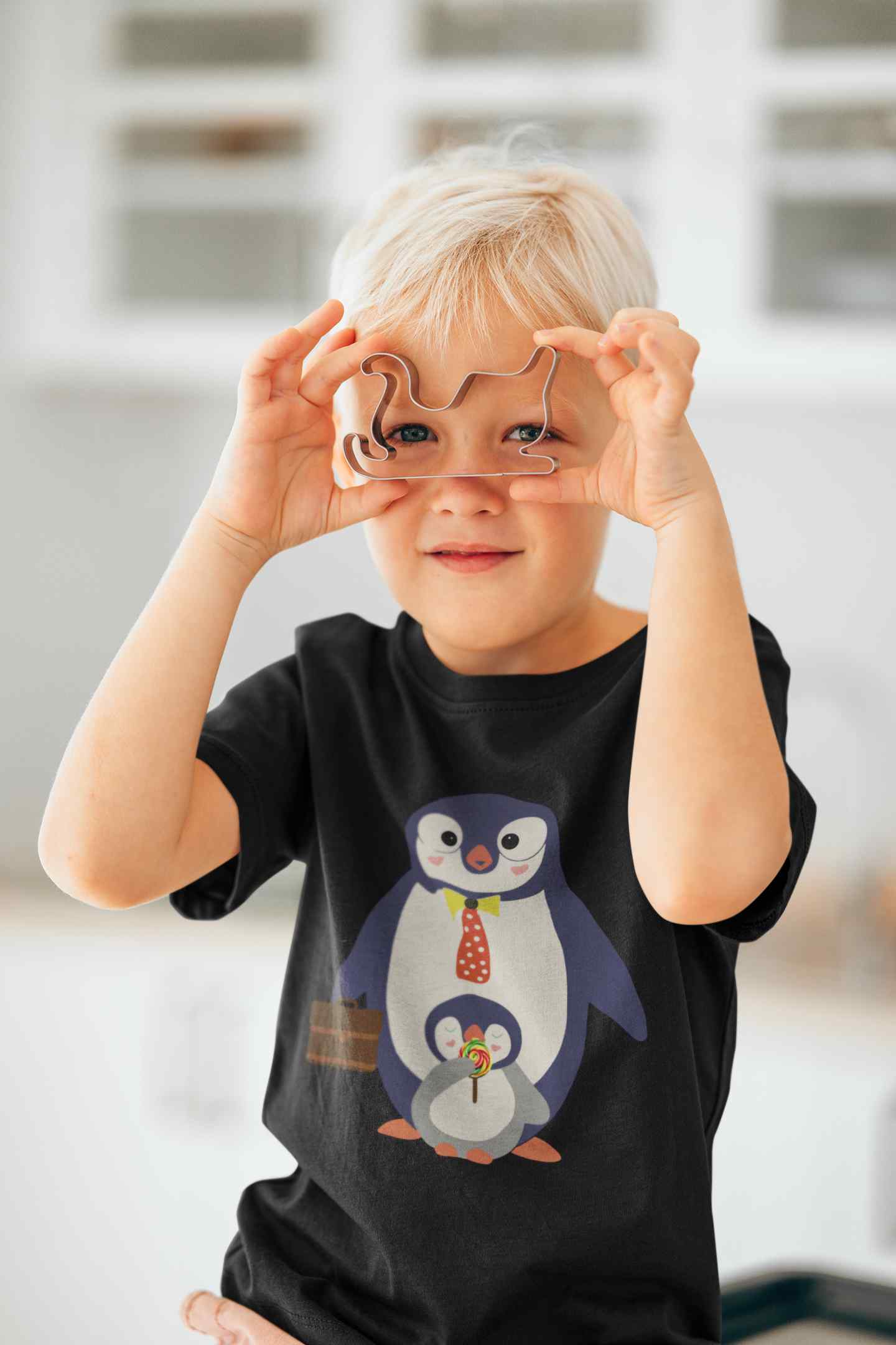 Papa And Baby Penguin Cartoon Half Sleeves T-Shirt for Boy-FunkyTeesClub