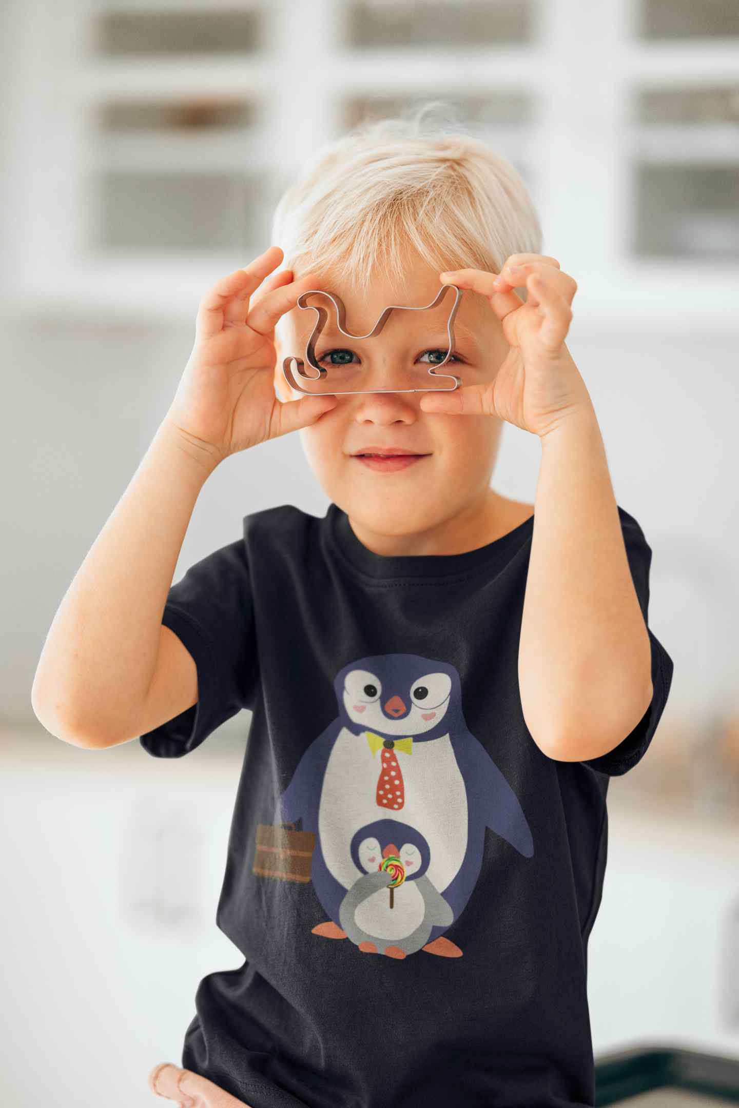 Papa And Baby Penguin Cartoon Half Sleeves T-Shirt for Boy-FunkyTeesClub