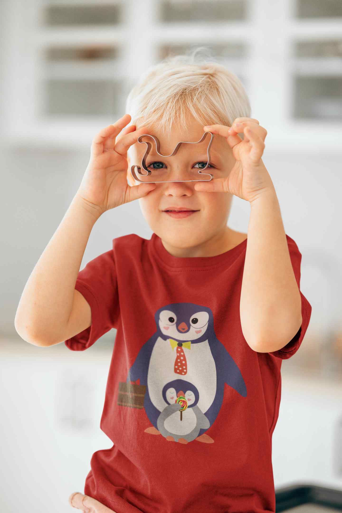 Papa And Baby Penguin Cartoon Half Sleeves T-Shirt for Boy-FunkyTeesClub