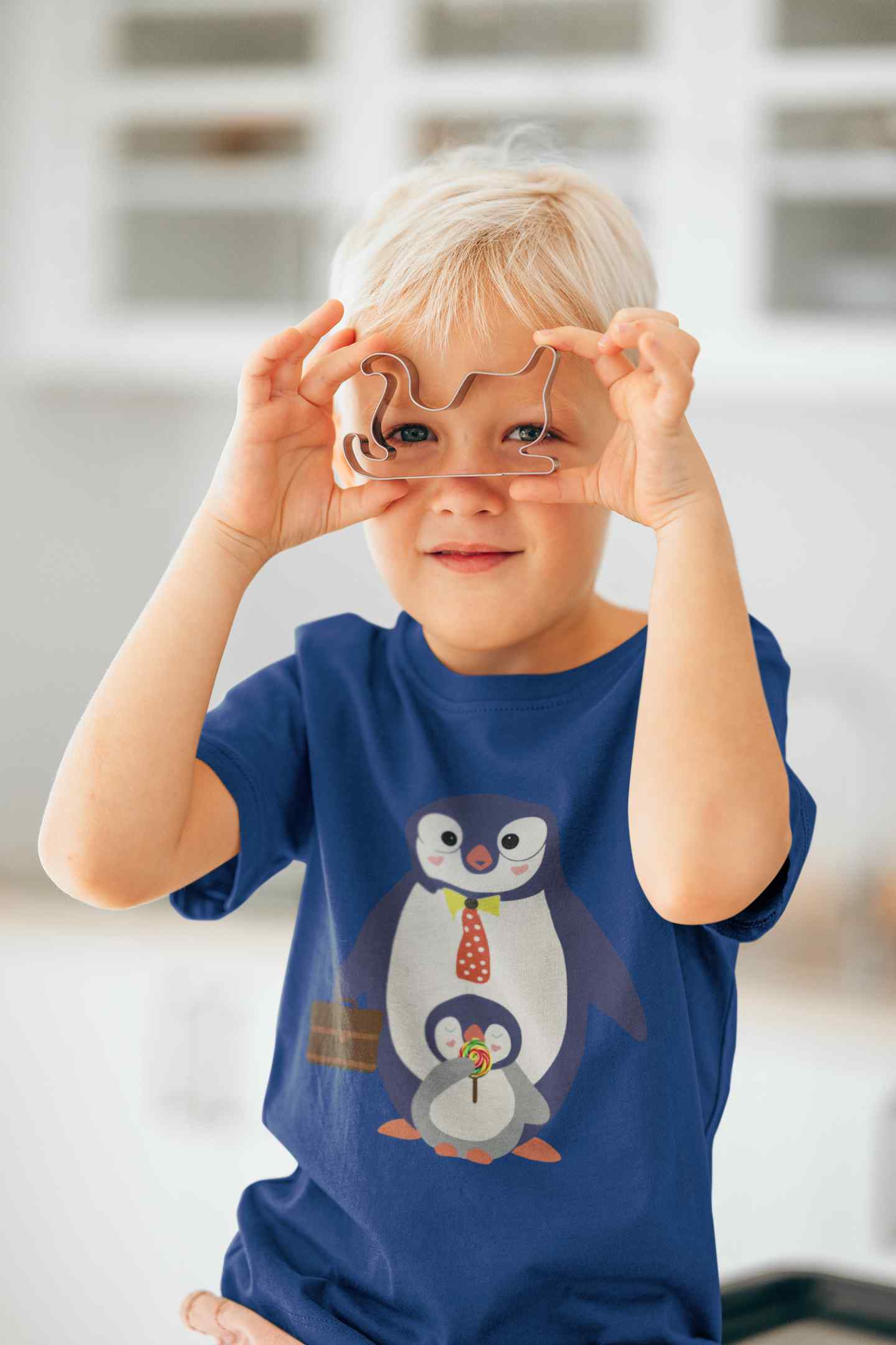 Papa And Baby Penguin Cartoon Half Sleeves T-Shirt for Boy-FunkyTeesClub
