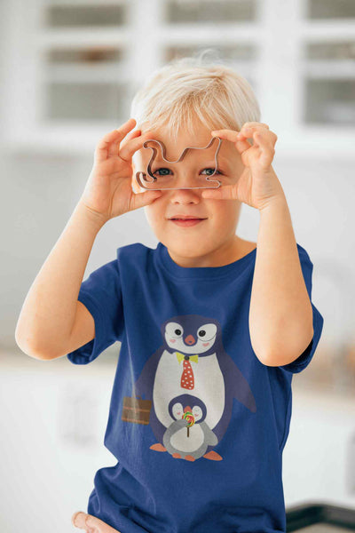 Papa And Baby Penguin Cartoon Half Sleeves T-Shirt for Boy-FunkyTeesClub