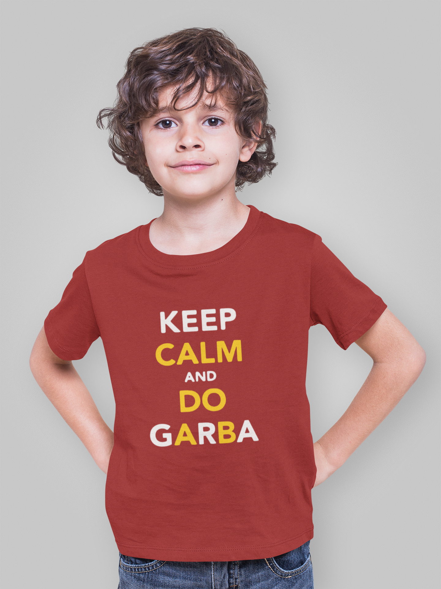Keep Clam And Do Garba Half Sleeves T-Shirt for Boy-FunkyTeesClub