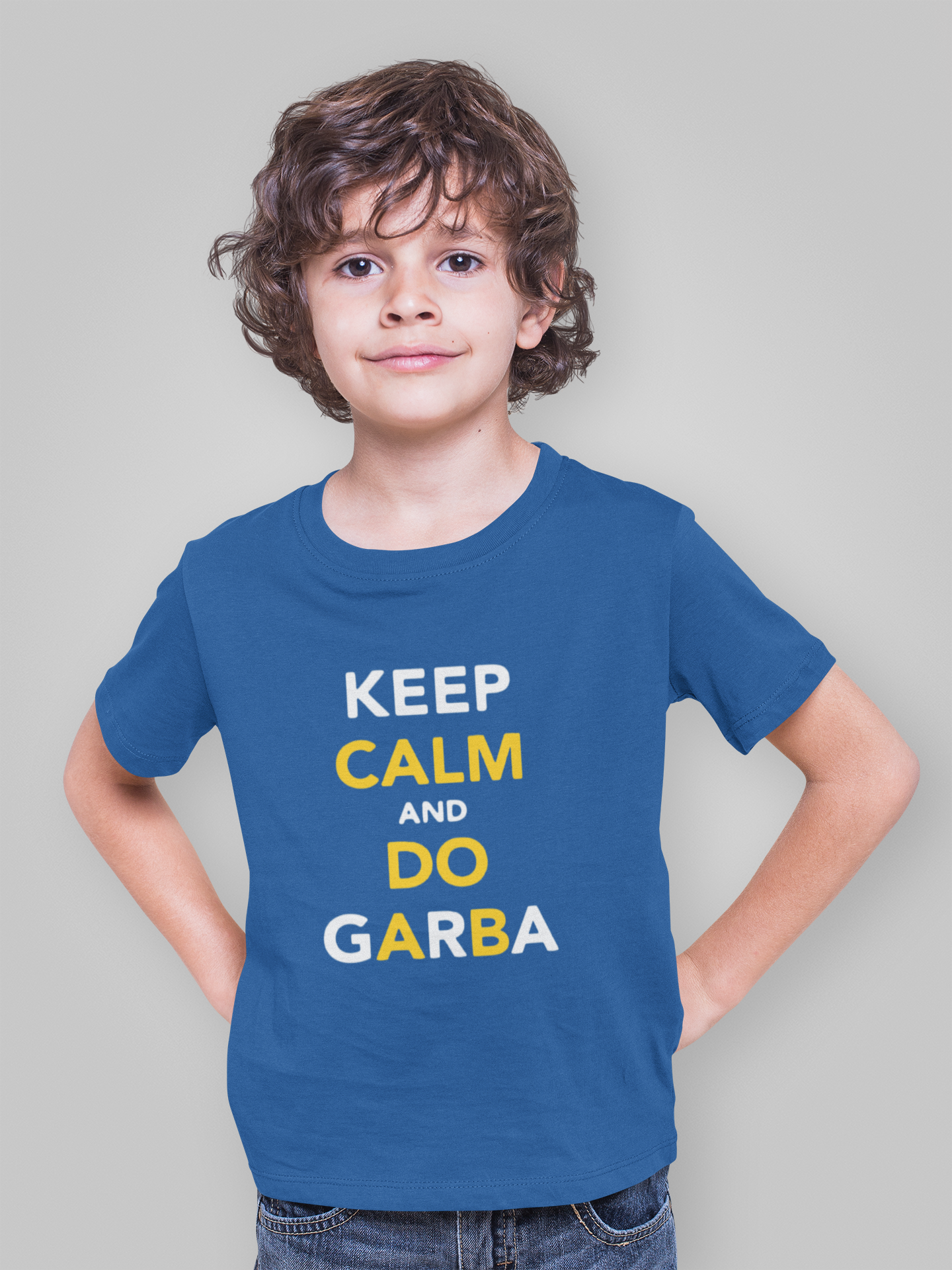 Keep Clam And Do Garba Half Sleeves T-Shirt for Boy-FunkyTeesClub