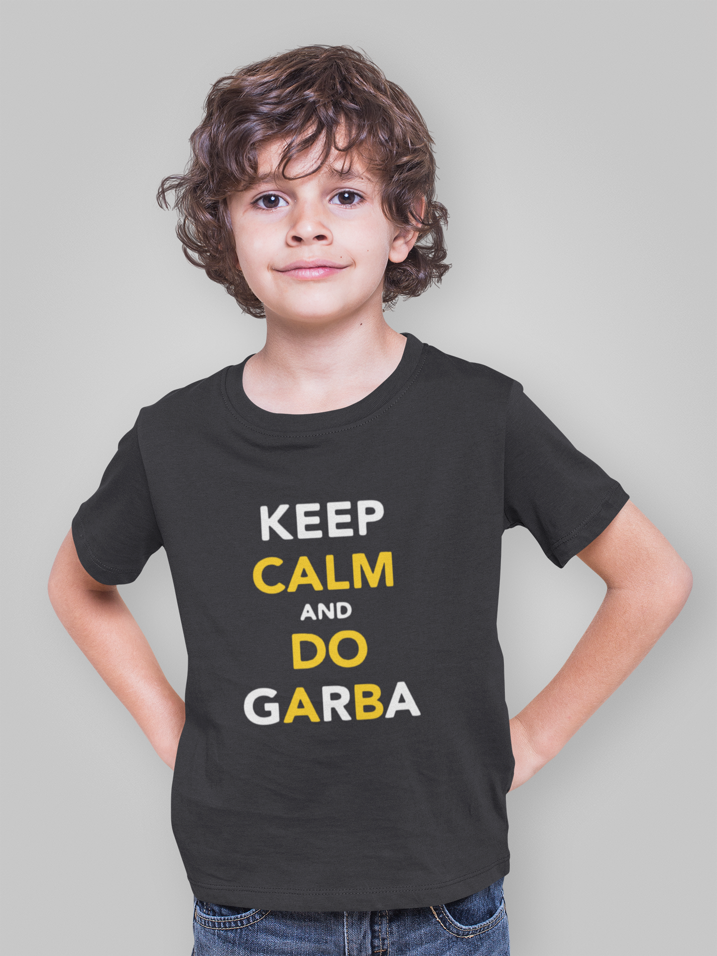 Keep Clam And Do Garba Half Sleeves T-Shirt for Boy-FunkyTeesClub