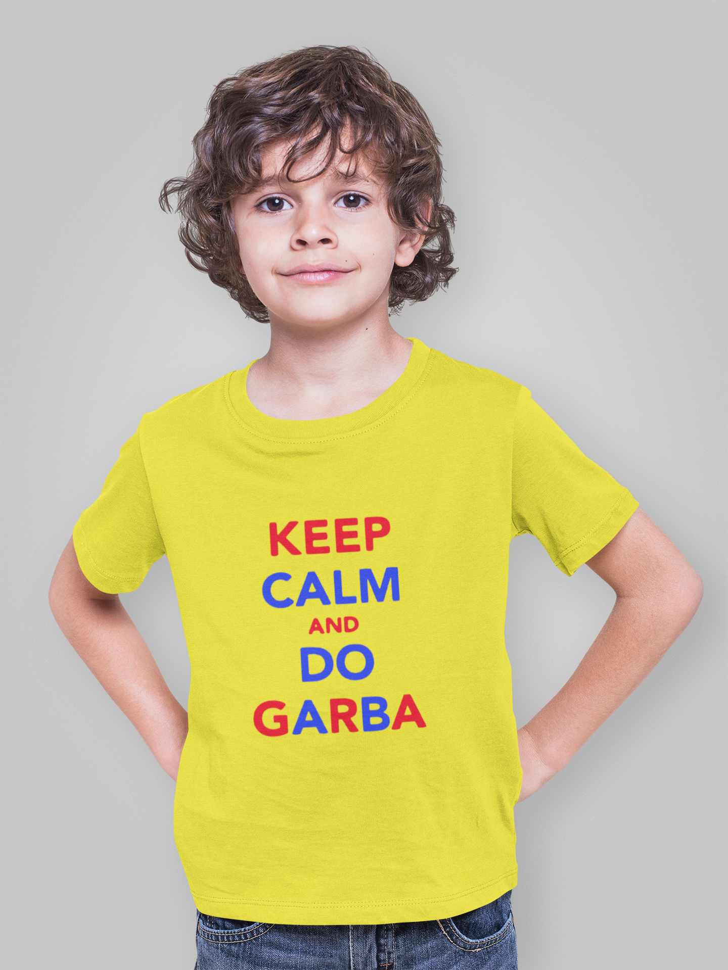 Keep Clam And Do Garba Half Sleeves T-Shirt for Boy-FunkyTeesClub