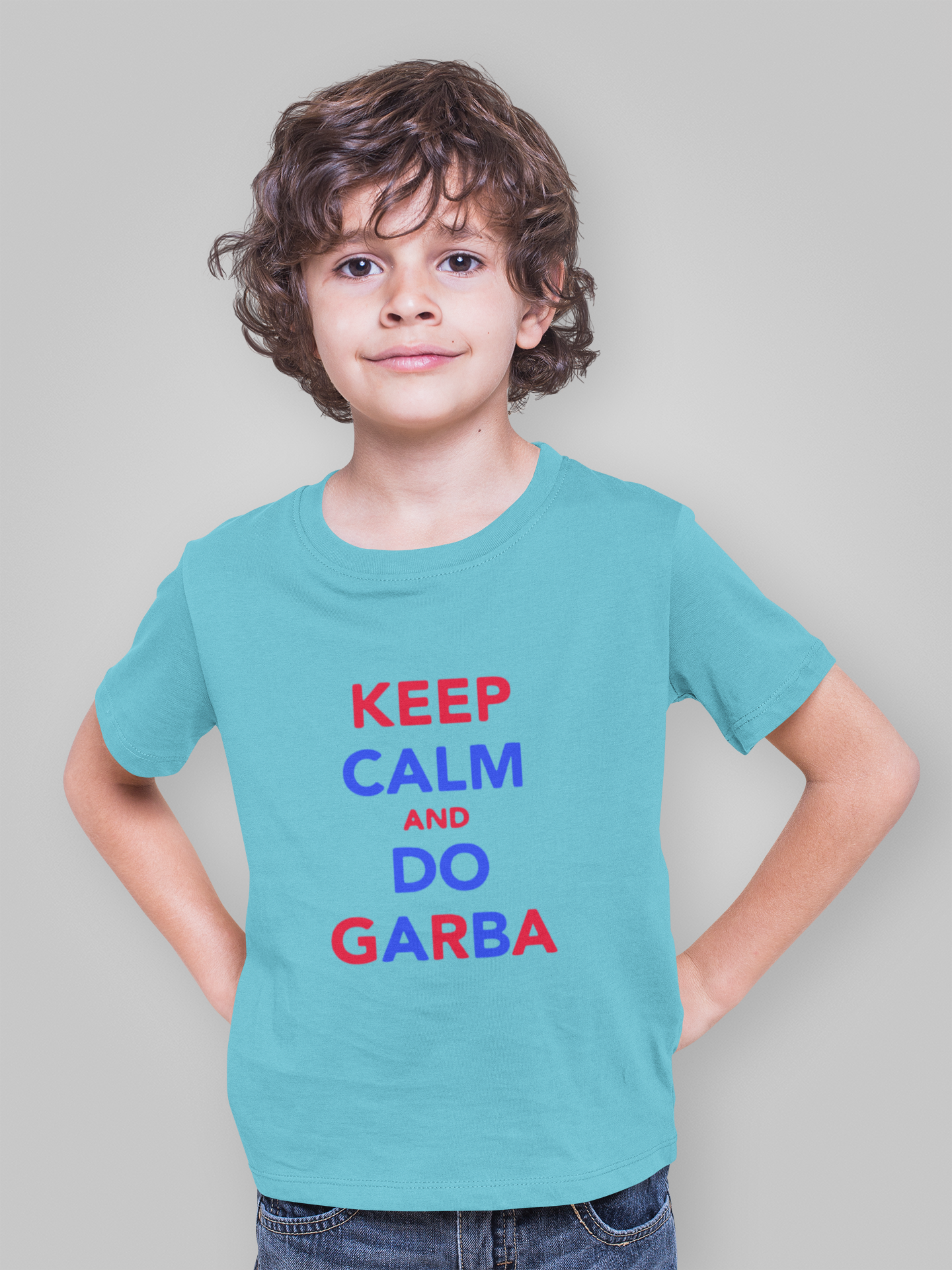 Keep Clam And Do Garba Half Sleeves T-Shirt for Boy-FunkyTeesClub