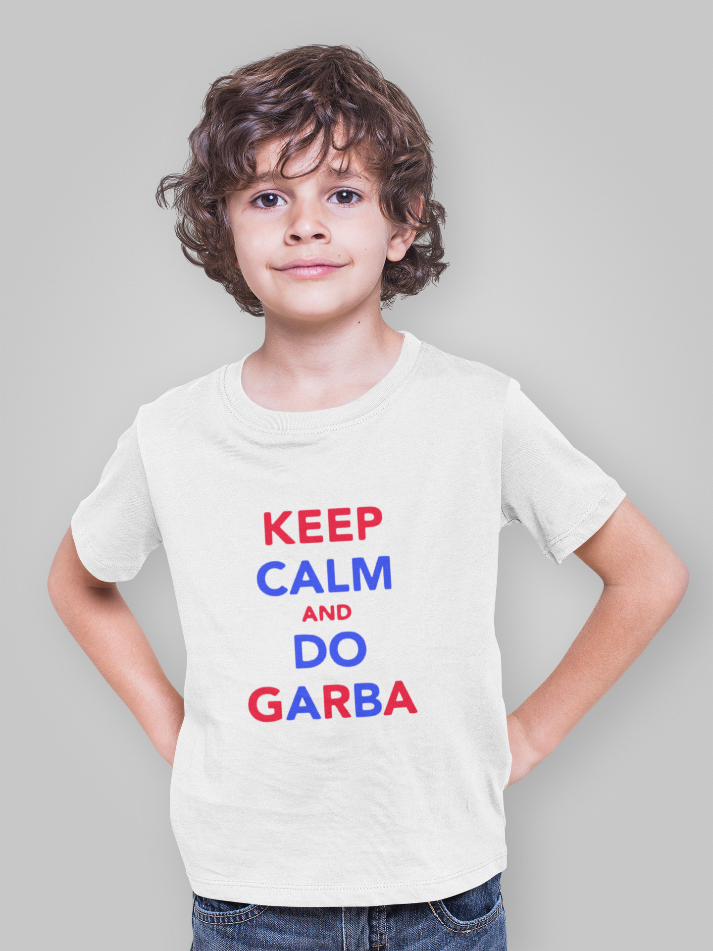 Keep Clam And Do Garba Half Sleeves T-Shirt for Boy-FunkyTeesClub
