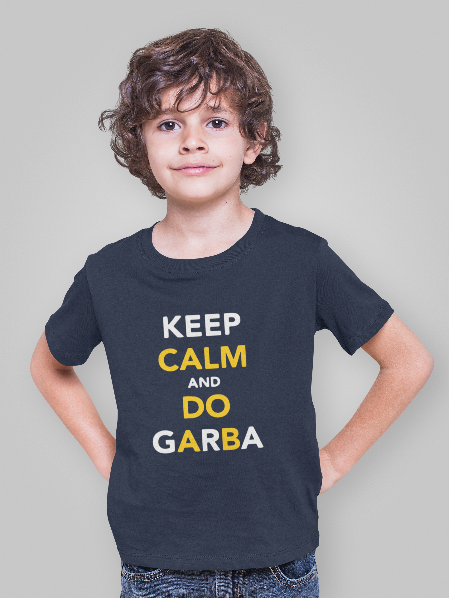 Keep Clam And Do Garba Half Sleeves T-Shirt for Boy-FunkyTeesClub
