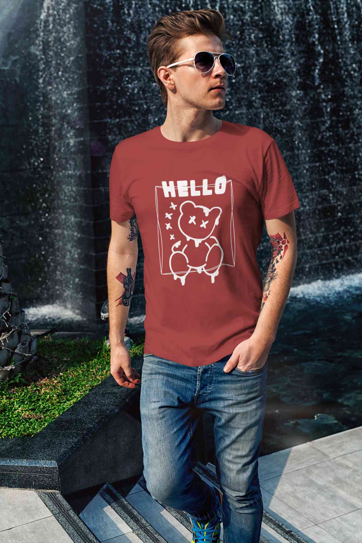 Hello Graphic Mens Half Sleeves T-shirt- FunkyTeesClub