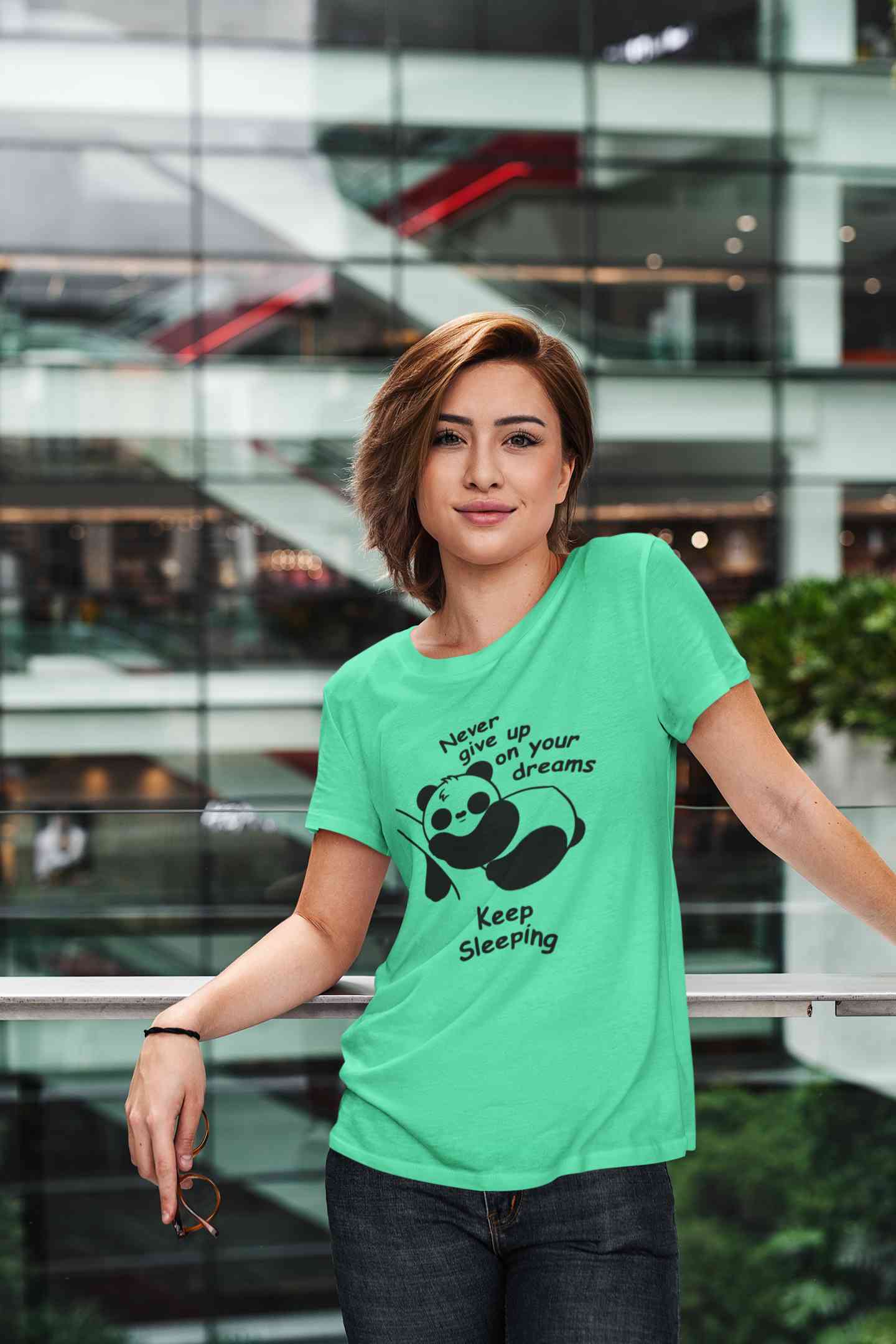 Never Give Up On Your Dream Keep Sleeping  Funny Graphic Quotes Women Half Sleeves T-shirt- FunkyTeesClub
