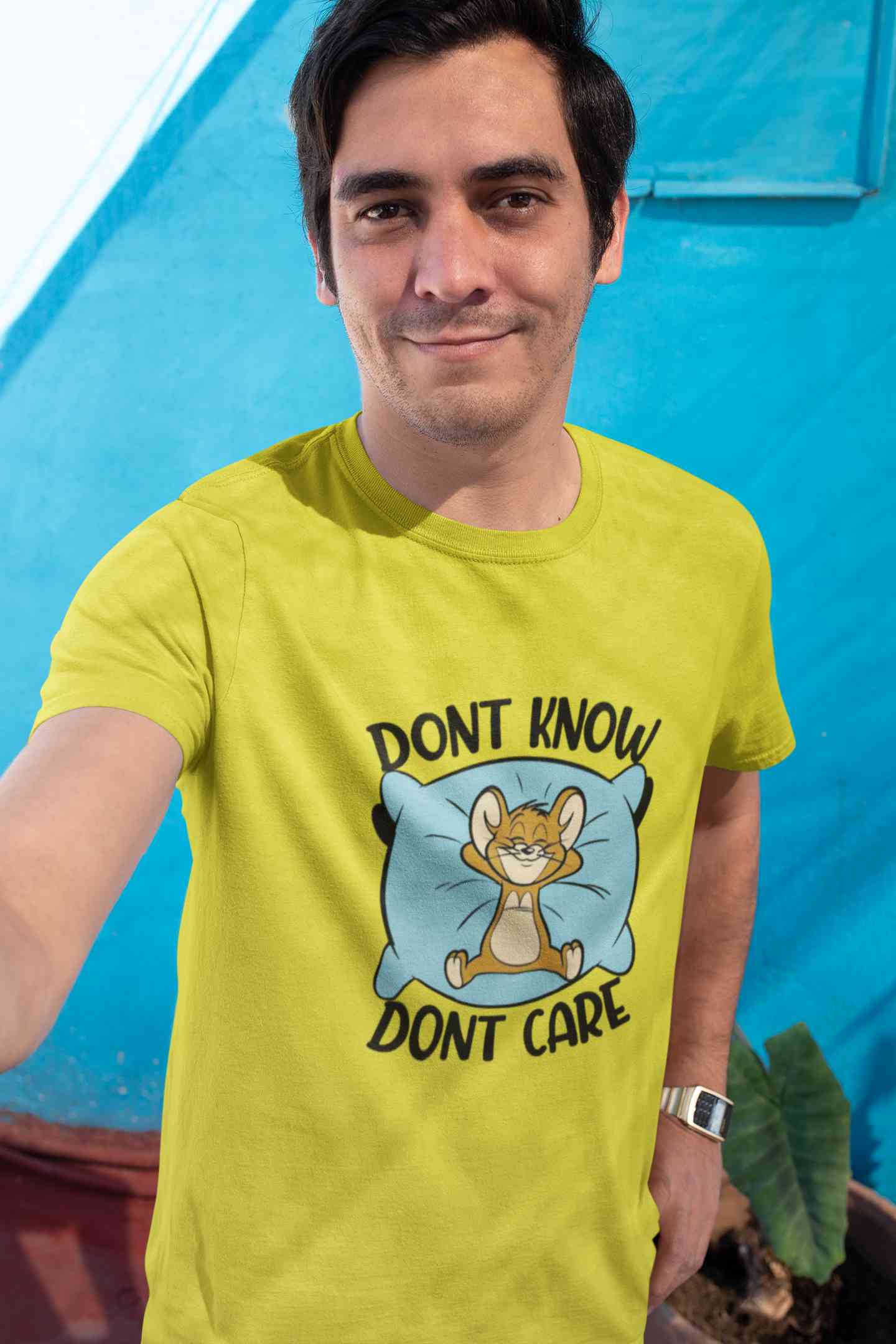 Funny Cartoon Dont Care Mens Half Sleeves T-shirt- FunkyTeesClub