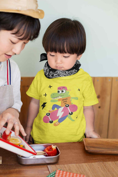 Skateboard Crocodile Cartoon Half Sleeves T-Shirt for Boy-FunkyTeesClub