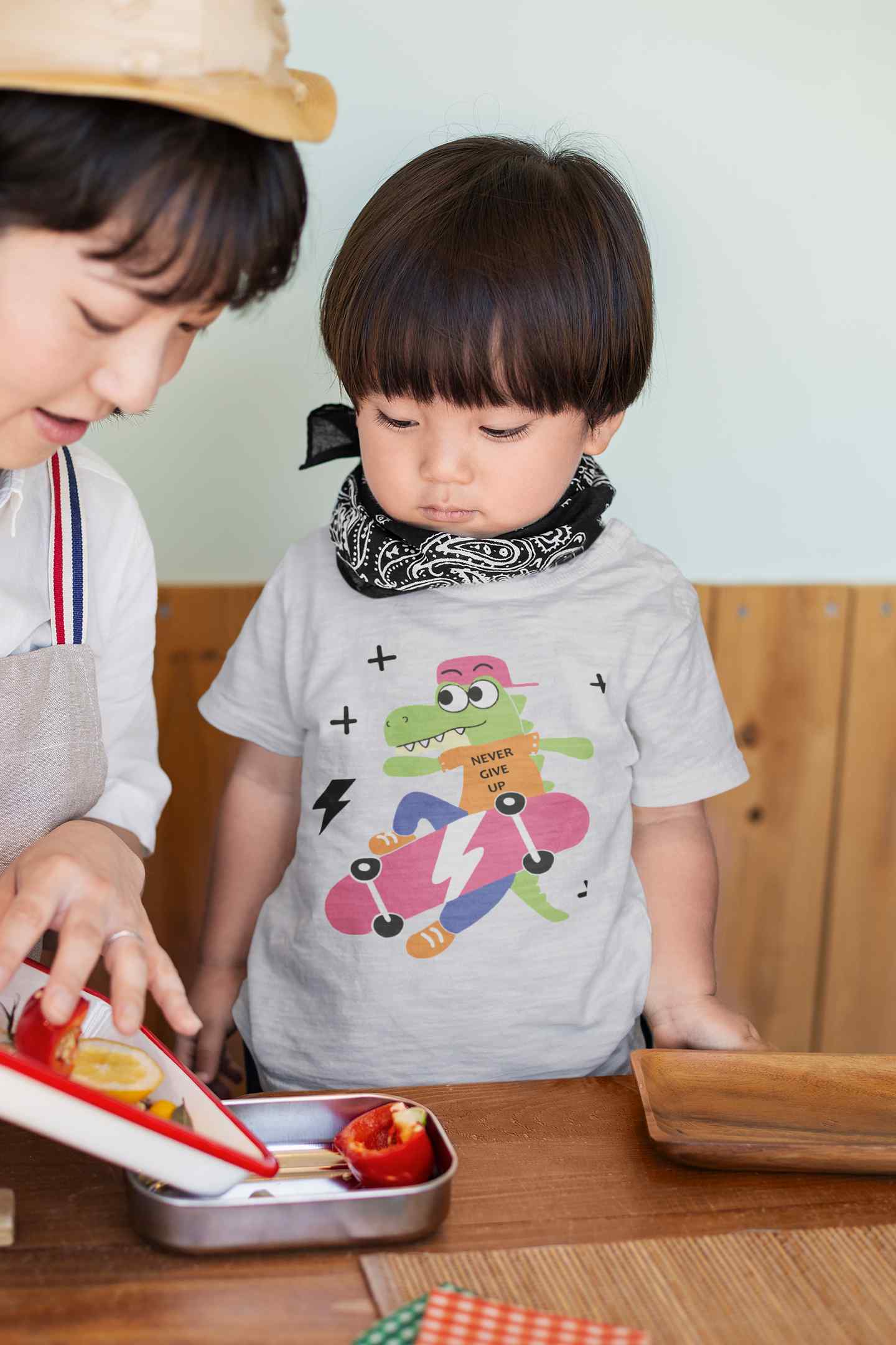 Skateboard Crocodile Cartoon Half Sleeves T-Shirt for Boy-FunkyTeesClub