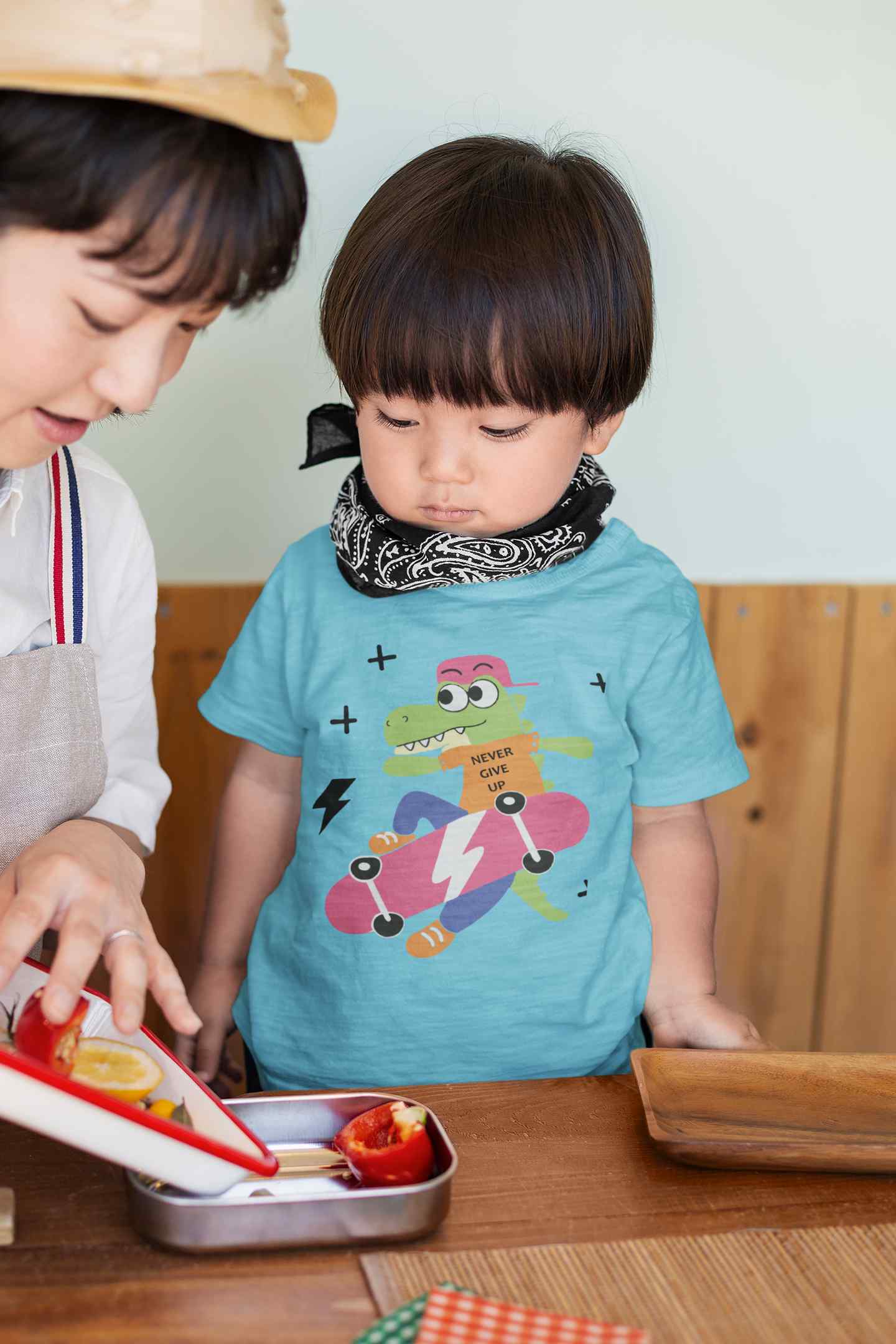 Skateboard Crocodile Cartoon Half Sleeves T-Shirt for Boy-FunkyTeesClub