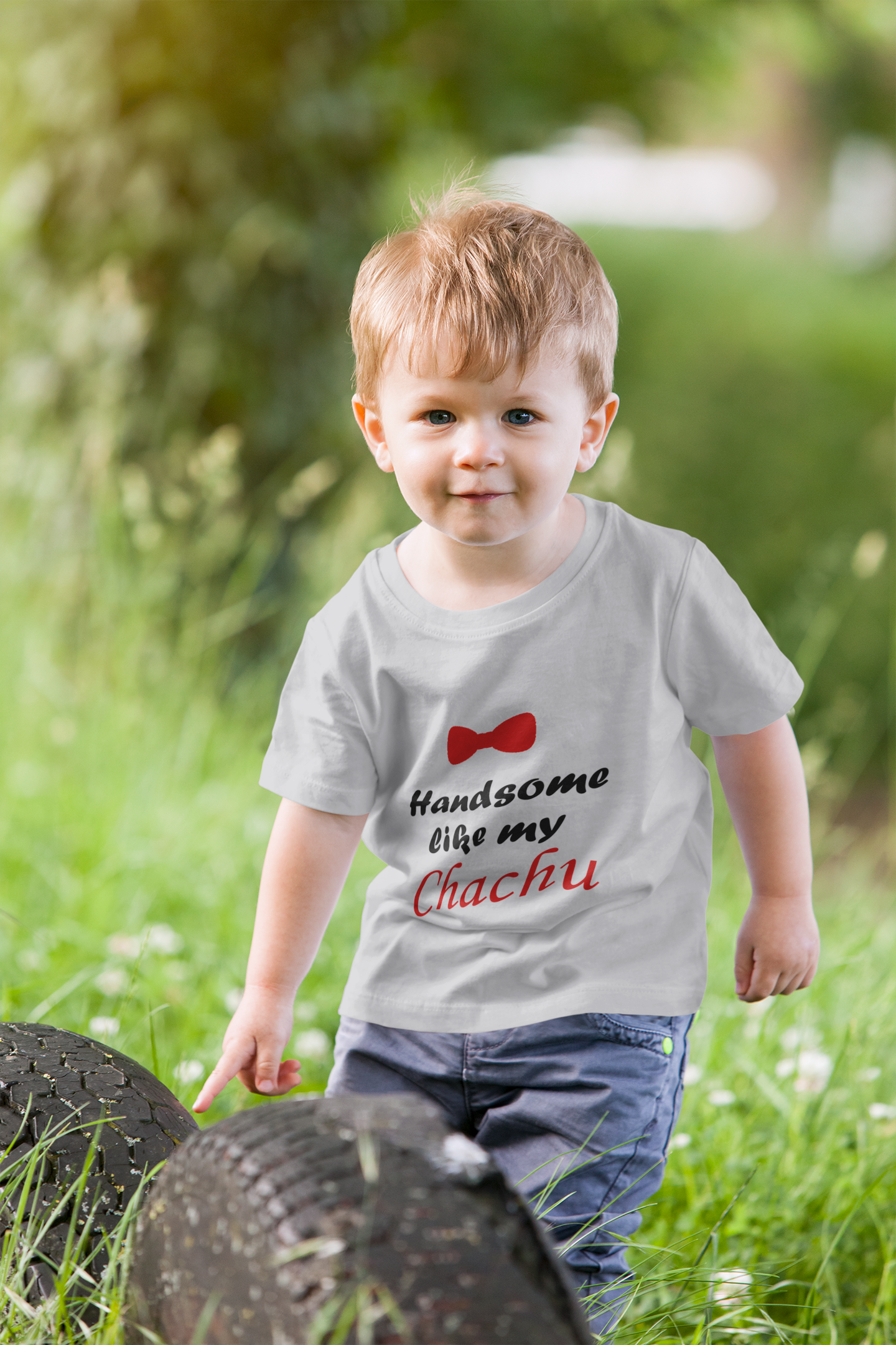 Handsome Like My Chachu Half Sleeves T-Shirt for Boy-FunkyTeesClub