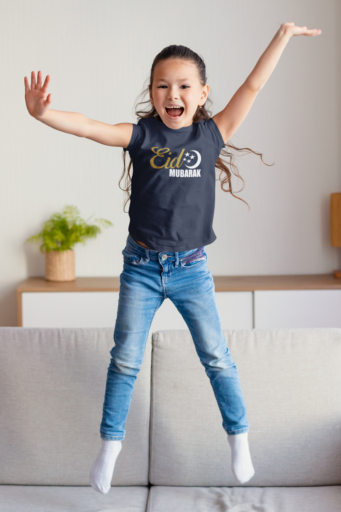 Eid Mubarak Half Sleeves T-Shirt For Girls -FunkyTeesClub