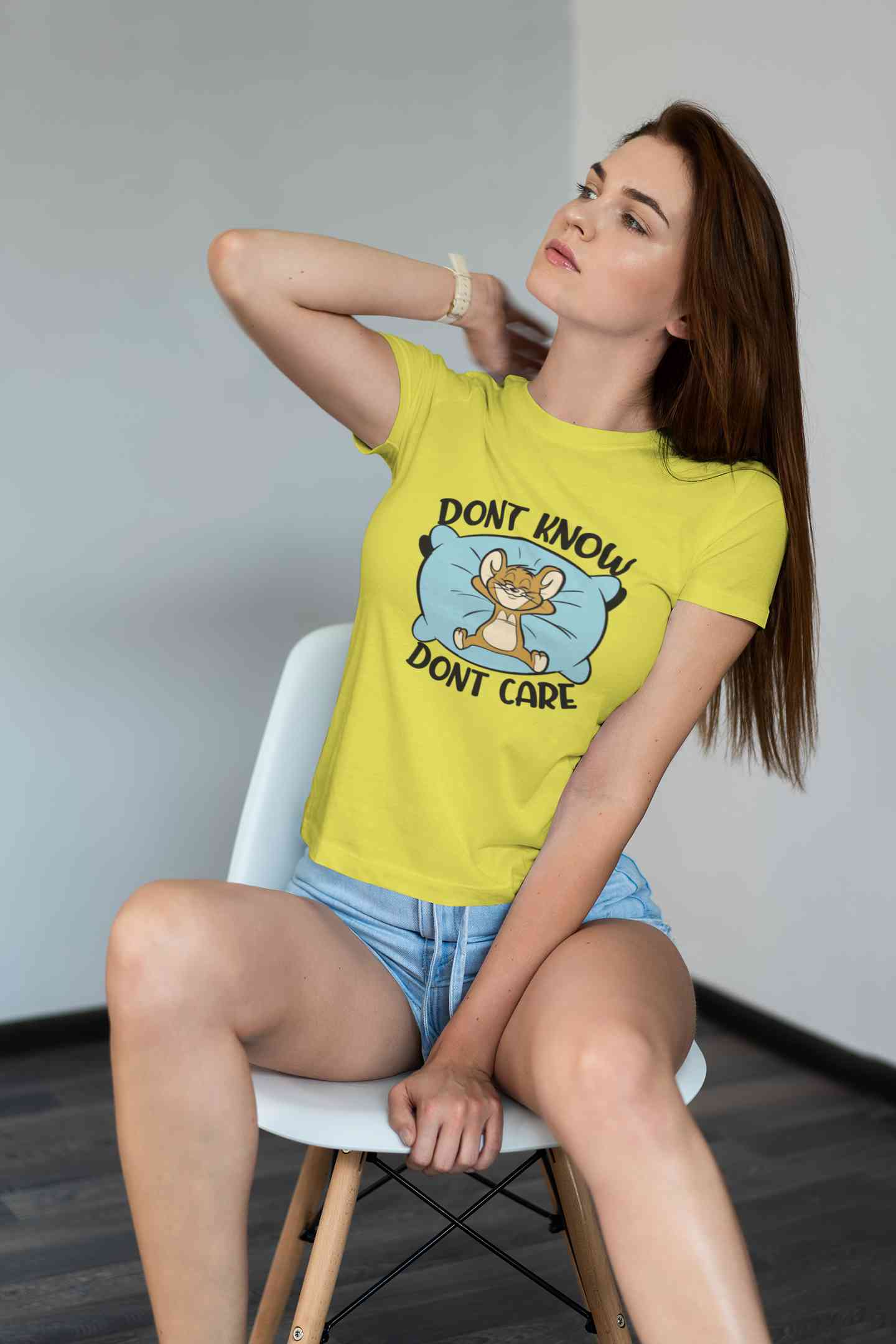 Funny Cartoon Dont Care Women Half Sleeves T-shirt- FunkyTeesClub