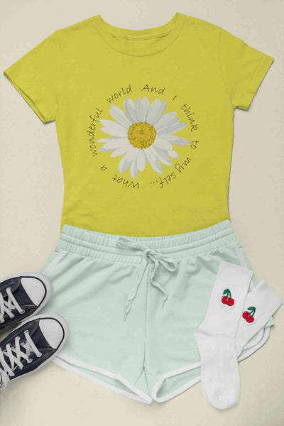 Wonderful World And I Think To My Self What A Slogan Women Half Sleeves T-shirt- FunkyTeesClub