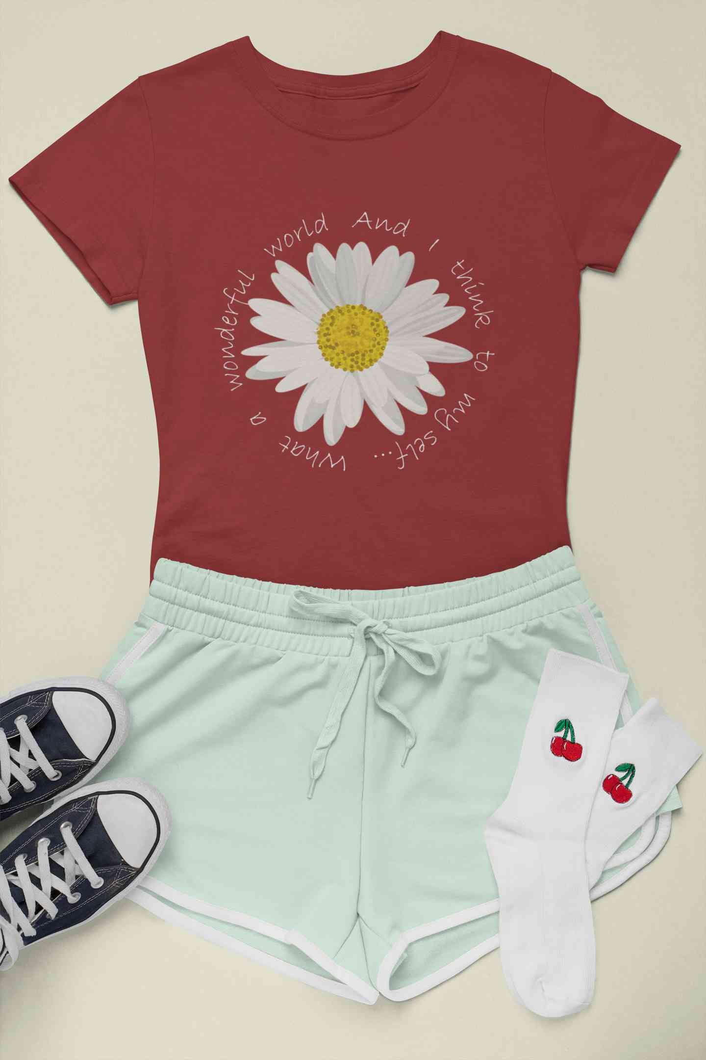 Wonderful World And I Think To My Self What A Slogan Women Half Sleeves T-shirt- FunkyTeesClub