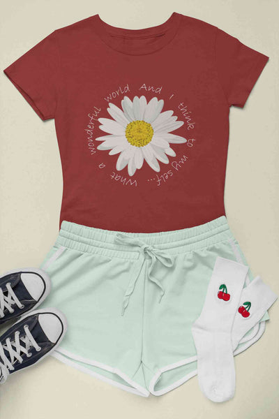 Wonderful World And I Think To My Self What A Slogan Women Half Sleeves T-shirt- FunkyTeesClub