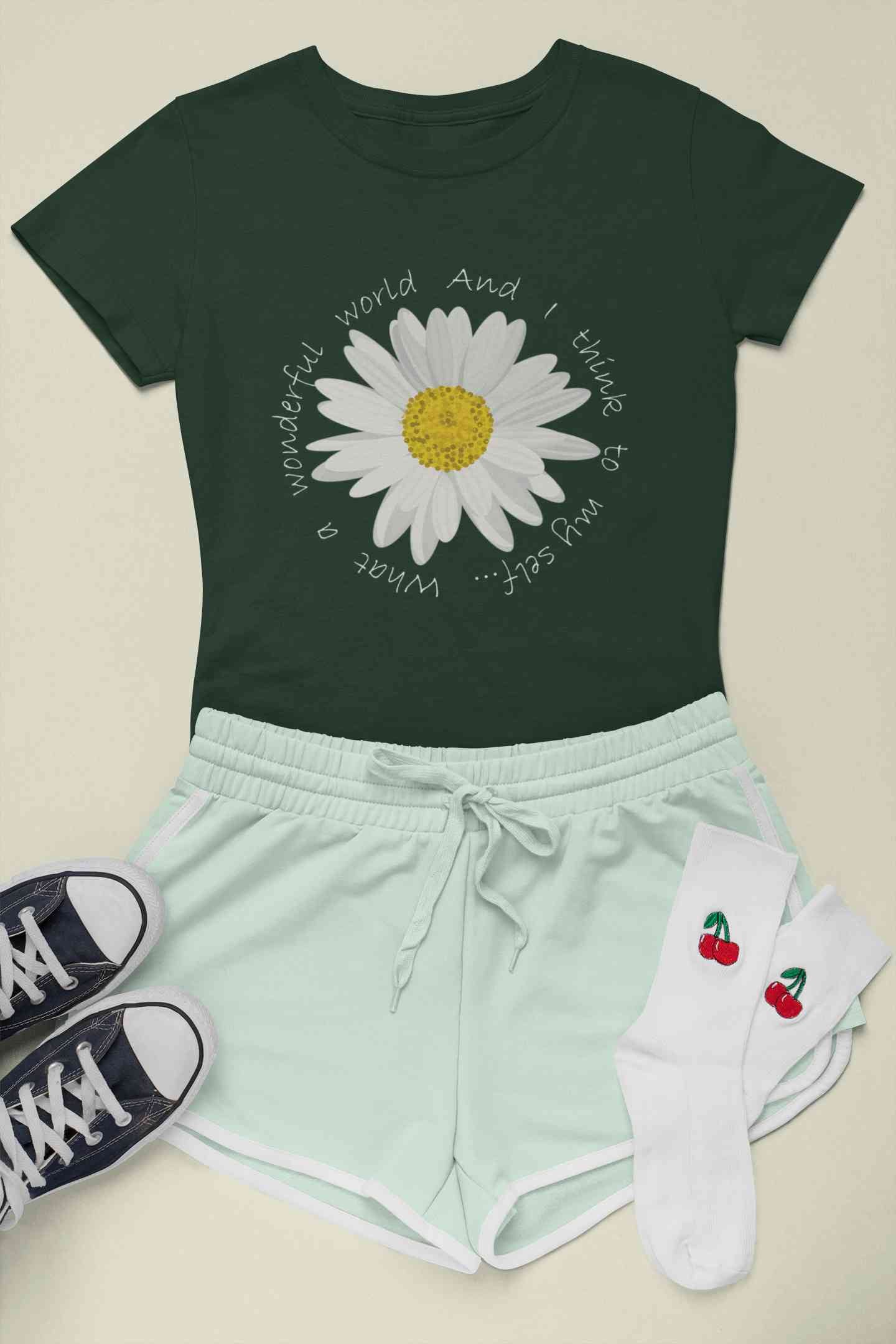 Wonderful World And I Think To My Self What A Slogan Women Half Sleeves T-shirt- FunkyTeesClub