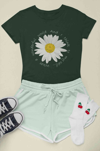 Wonderful World And I Think To My Self What A Slogan Women Half Sleeves T-shirt- FunkyTeesClub