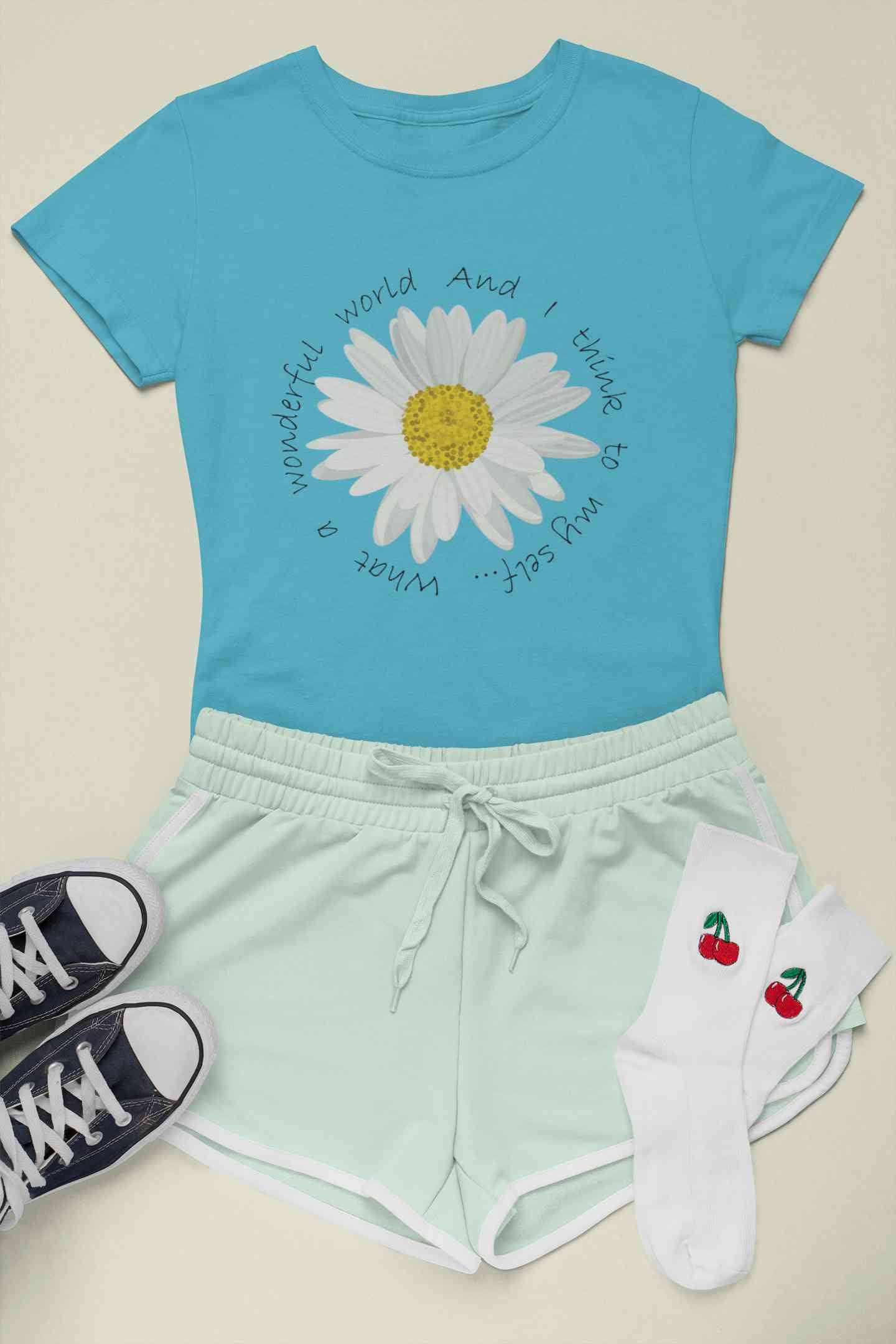Wonderful World And I Think To My Self What A Slogan Women Half Sleeves T-shirt- FunkyTeesClub